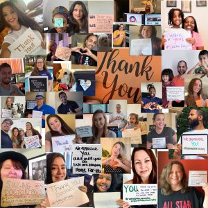 Collage of people holding thank you signs